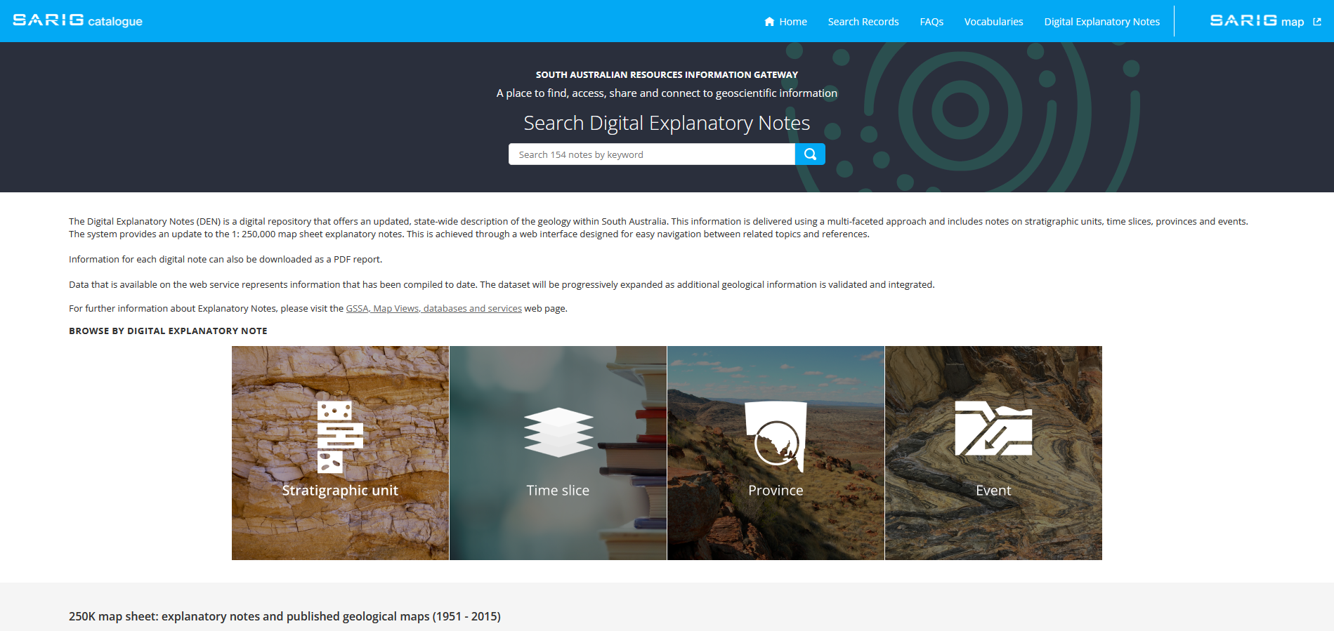 Digital Explanatory Notes (DEN) - Application - SARIG catalogue